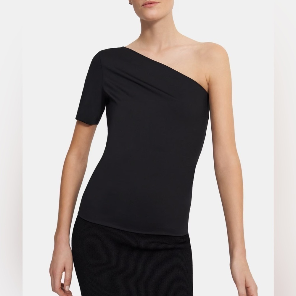 Theory Off The Shoulder Tee in Stretch Knit Black Small - Picture 2 of 9